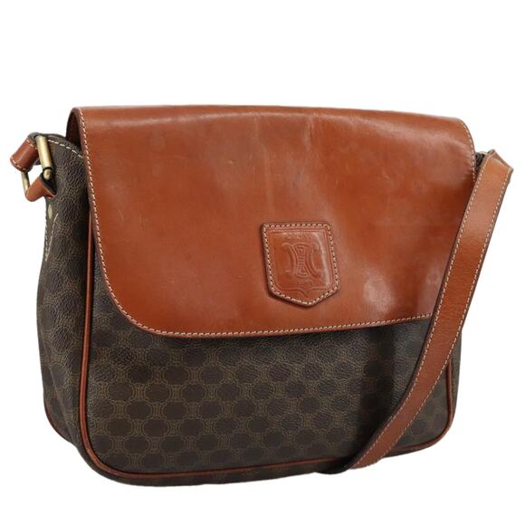 CELINE Macadam Canvas Shoulder Bag Pvc Leather Brown Gold - Picture 1 of 16